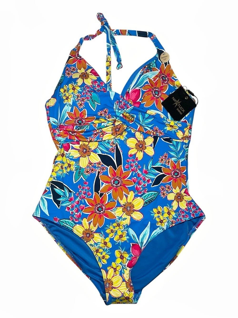 NIP TUCK Swim Blue Petalicious Brigitte 1P Floral One-Piece Blue US 12 CAD 14
